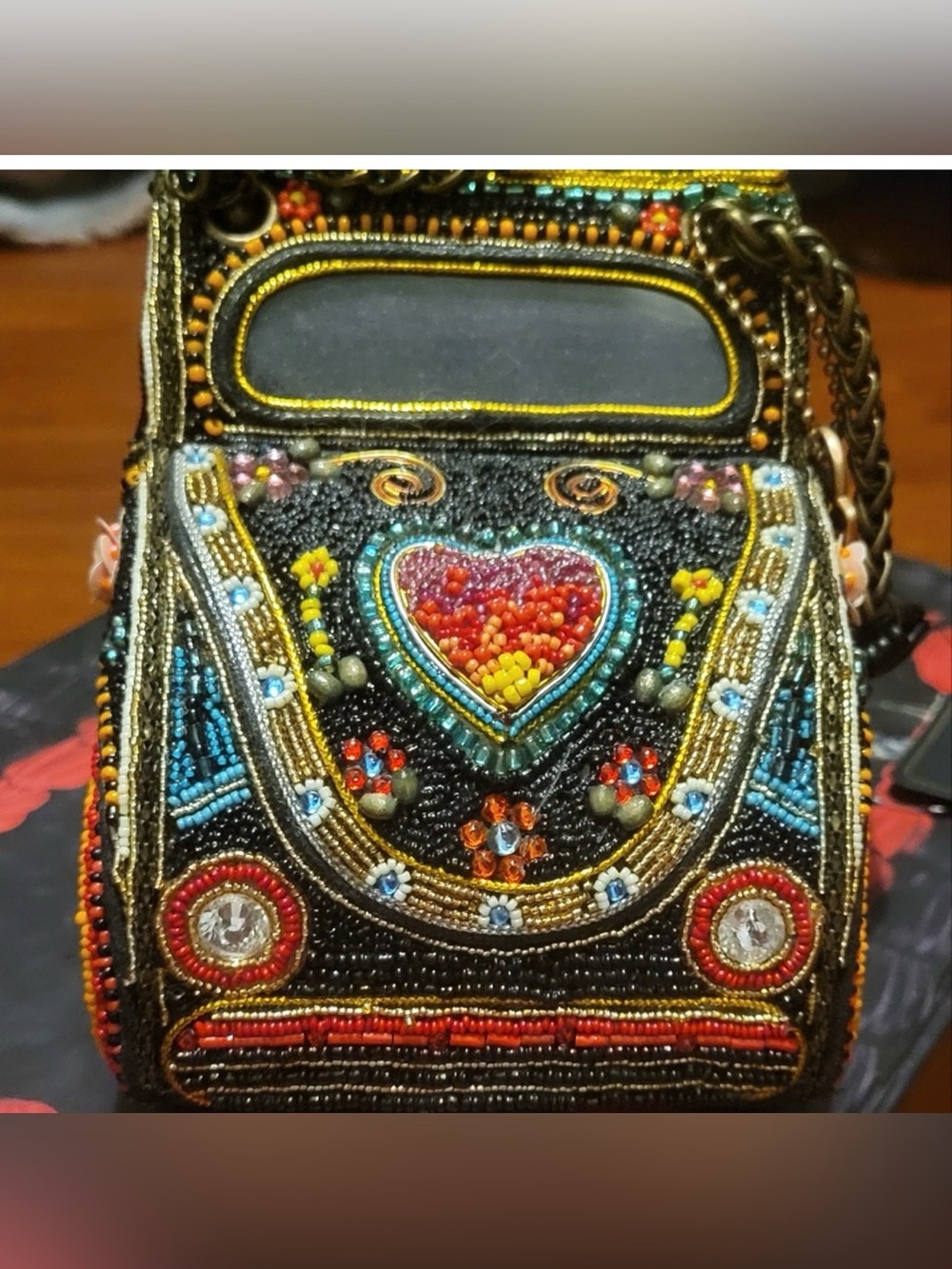 Mary Frances Black Beaded BUG Car-Shaped Accent Bag with Multicolor Embellishmen - Picture 9 of 12